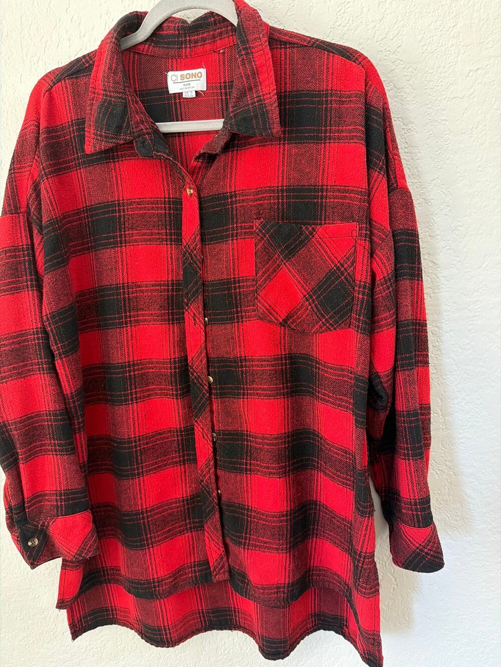 CI SONO red plaid button up XL